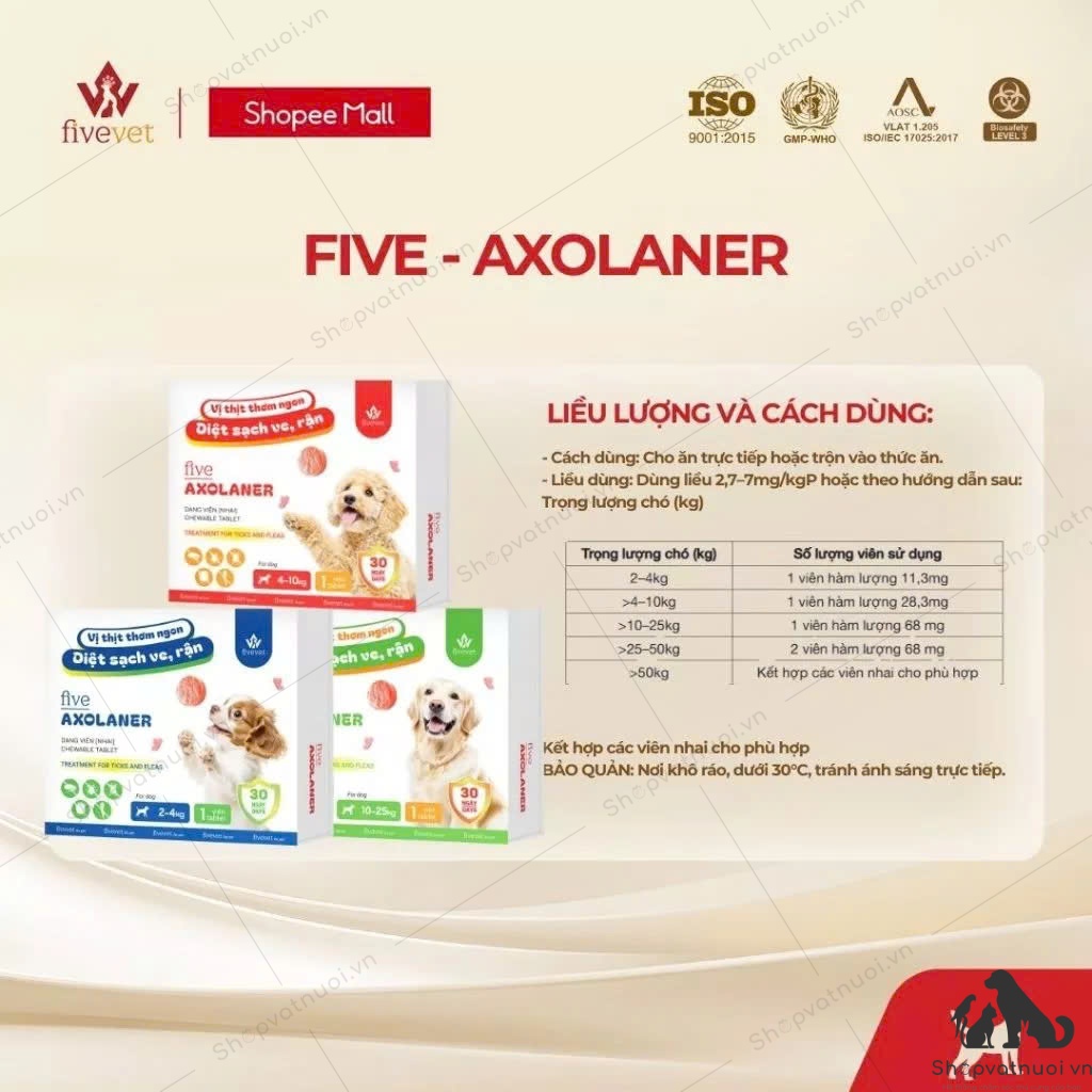 Viên Nhai Diệt Ve Rận Cho Chó Vị Thịt Five Axolaner FiveVet - Ảnh 6