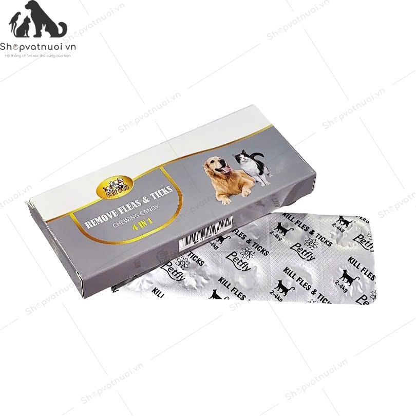 Viên Nhai Diệt Ve Rận Cho Chó Mèo Remove Fleas & Ticks Chewwing Candy 4 in 1 Pet Fly
