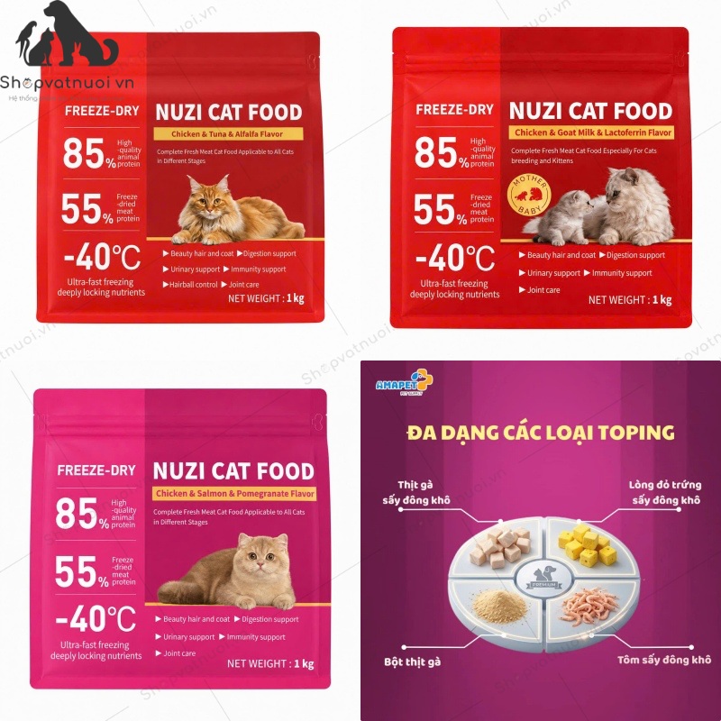 Thức Ăn Hạt Cao Cấp Cho Mèo Nuzi Cat Food Amapet 1kg