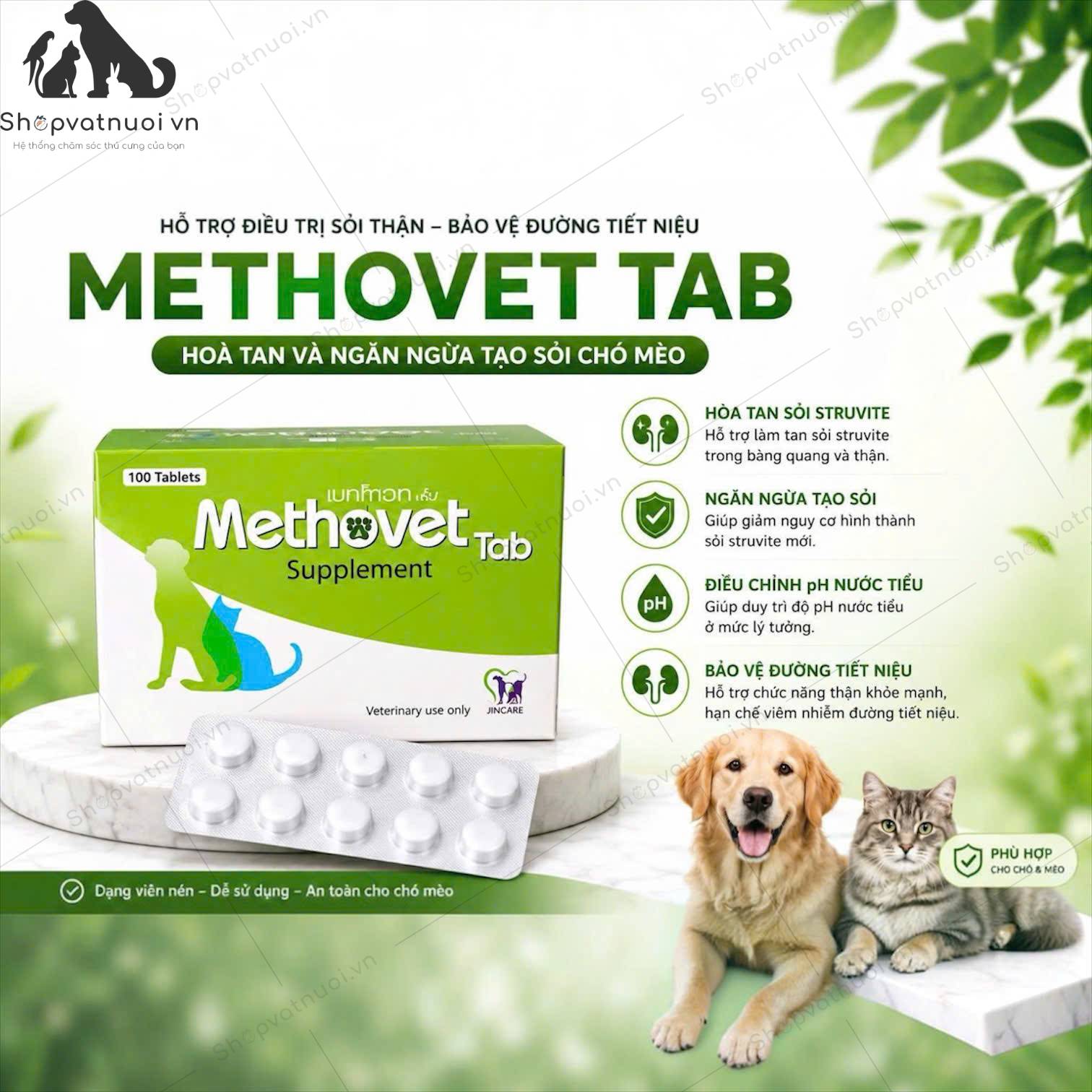 Thuốc Hỗ Trợ Điều Trị Chó Mèo Bị Viêm Tiết Niệu Tan Sỏi Bùn Methovet Tab