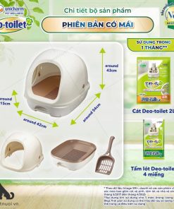 Bộ Vệ Sinh Cho Mèo 2 Tầng Deo-Toilet – Chậu Nhà Vệ Sinh Kèm Cát Zeolite & Tấm Lót Khử Mùi Unicharm